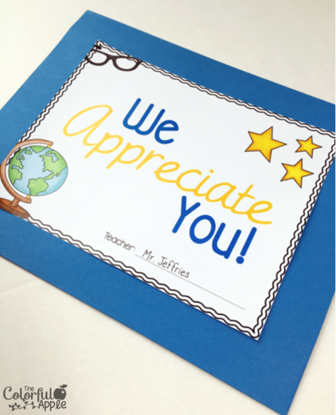 What a great idea for a teacher appreciation day gift!  Easy and free for students to put together to celebrate all the staff at their school.