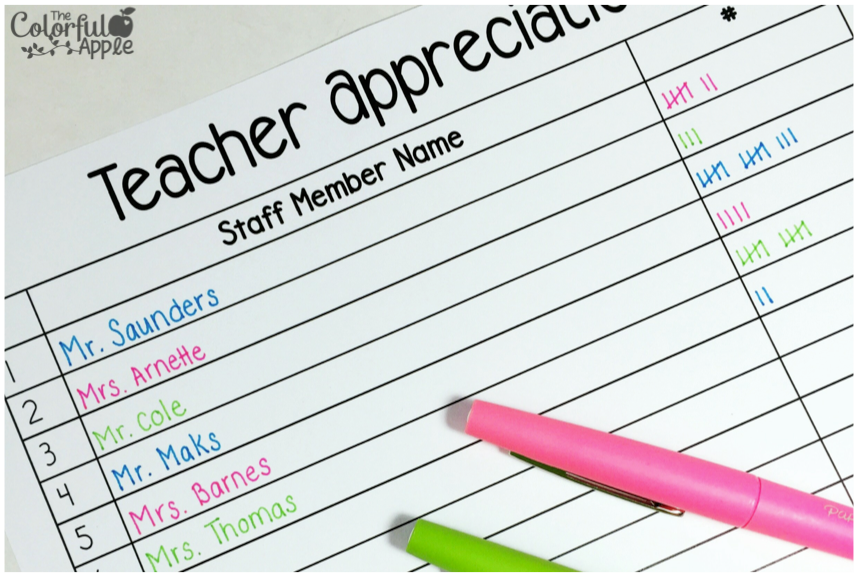 What a great idea for a teacher appreciation day gift!  Easy and free for students to put together to celebrate all the staff at their school.