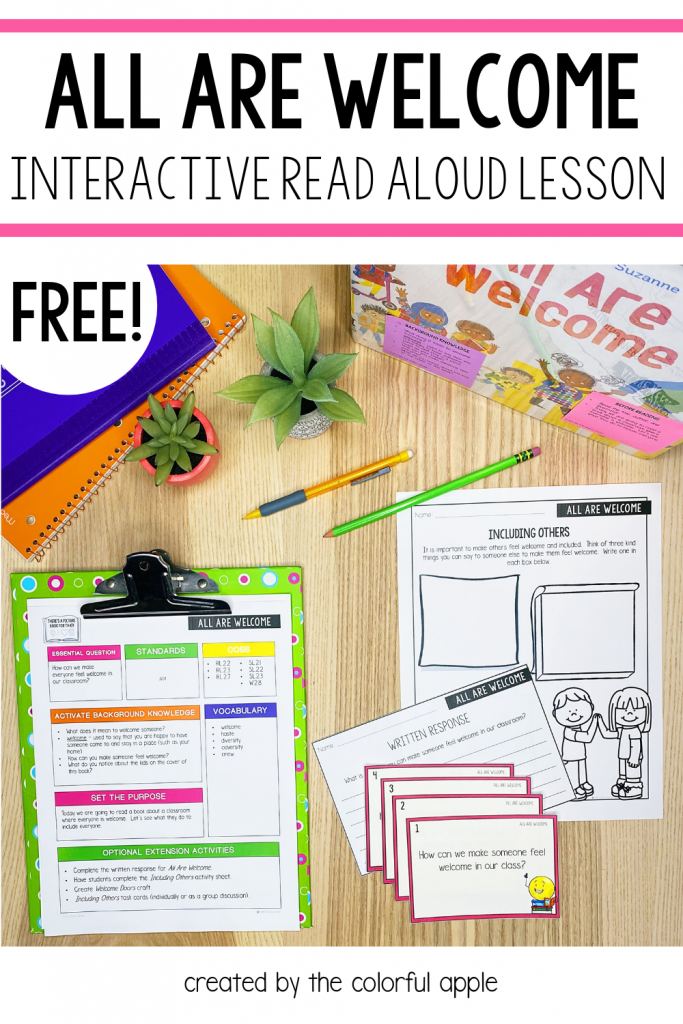 Free All Are Welcome picture book lesson plan and activities.  Perfect read aloud to share with students during the first week of school!