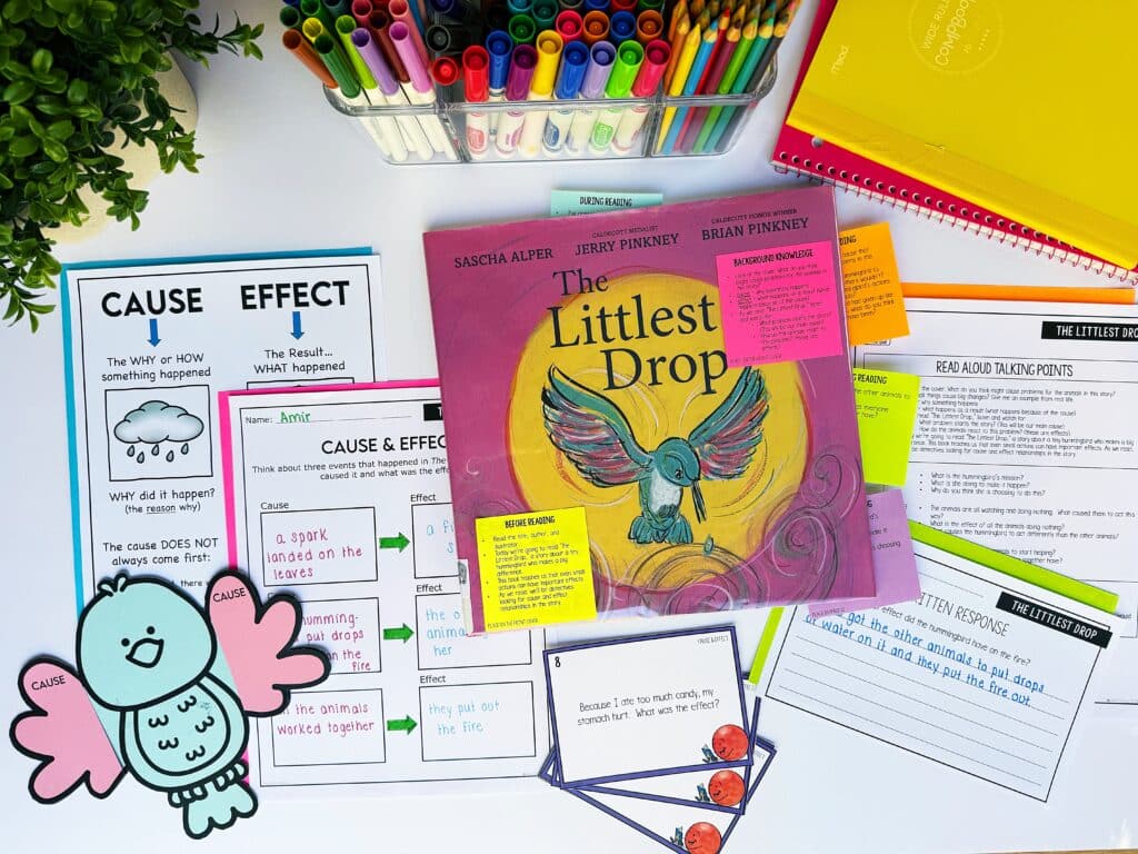 teaching cause and effect with the read aloud, the littlest drop